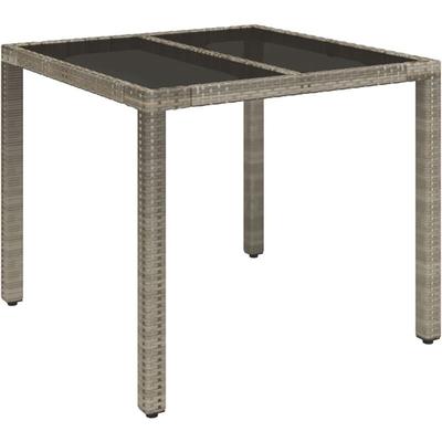 Gartentisch mit Glasplatte Grau 90x90x75 cm Poly Rattan Vidaxl Image