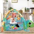 Tapis d'Éveil Bébé,Tapis de Jeu pour Bébé Avec Ballon,5 jouets suspendus,pour aux Nouveau-né（tortue）