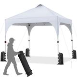 Yaheetech 10 × 10 ft Pop-Up Canopy Tent W/ 17 Solar LED Lights, White - 10′ L × 10′ W