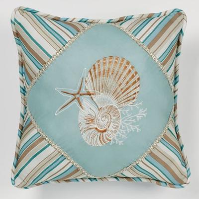 Seabreeze Embroidered Pillow Aqua 18