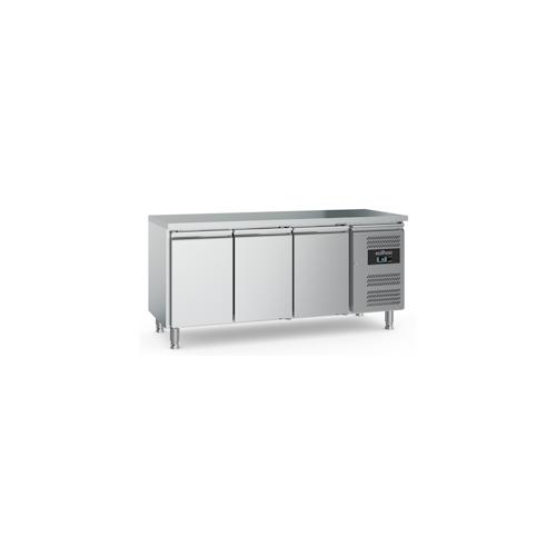 Kühltisch POLARFOX | 3x Tür | 339 Ltr, HxBxT 85×179,5x60cm | +2/+8°C | Edelstahl + CHEFGASTRO Geschirrtuch