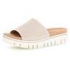 Pantolette GABOR, Damen, Gr. 37, beige (hellbeige), Ziegenveloursleder, metallic, klassisch, Schuhe, Keilabsatz, Sommerschuh, Schlappen mit Gummizug, Weite G, Topseller