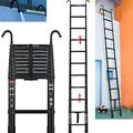 3.2M Heavy Duty Telescopic Ladders With Hooks 14 Steps Aluminum Extending Roof Ladder for Multi-Purpose Indoor Outdoor Roof Work Decoration Builder Supply 150KG Capacity - Black