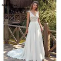 RODDRSYA-Robes de mariée bohèmes pour femmes col en V dentelle élégante mousseline de soie robe de patients dos nu ligne A robe civile personnalisée Robe de mariée bohème col V pour femme Élégante