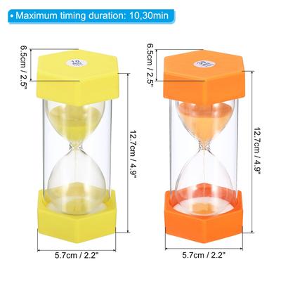 10，30 Min Sand Timer,2pcs Hexagon with Cover,Count Down Sand Clock Yellow,Orange - Yellow, Orange