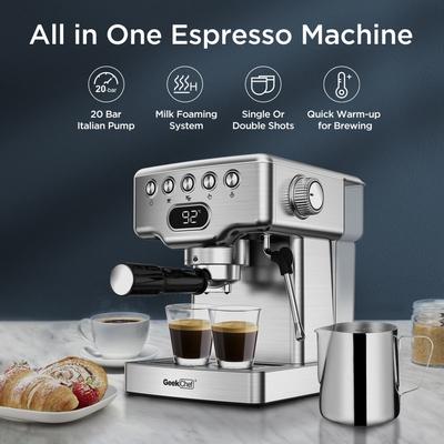 20 Cup Silver Stainless Steel Semi-Automatic Espresso Machine with 0.5 Gallon Water Tank