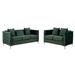 Joel Modern 2 Piece Sofa and Loveseat Living Room Set, Tufted Green Velvet