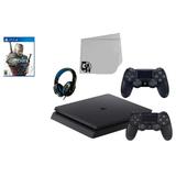 Sony 2215B PlayStation 4 Slim 1TB Gaming Console Black 2 Controller Included with The Witcher 3 Wild Hunt Game BOLT AXTION Bundle Used