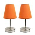 Mod Lighting and Decor Set of 2 Nickel Mini Table Lamp with Orange Shade 10.5