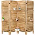 Fionafurn 4 Panel Folding Room Divider Screen with Display Shelves 5.6 ft Tall Natural Color