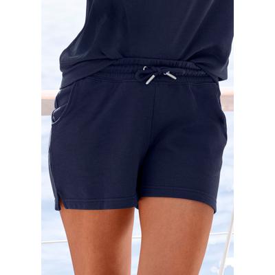 Sweatshorts H.I.S, Damen, Gr. 48/50, N-Gr, blau (navy), Interlock, Obermaterial: 60% Baumwolle, 40% Polyester, unifarben, Basic, kurz, Hosen, im maritimen Stil, Loungewear, Loungeanzug Image