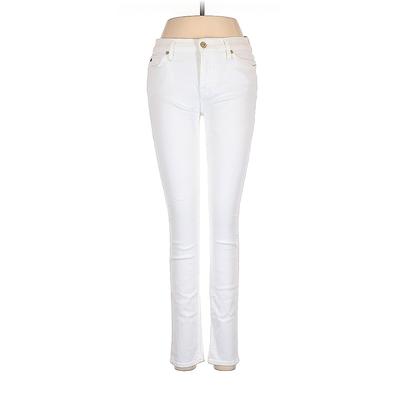 7 For All Mankind Jeans - Mid/Reg Rise Skinny Leg Denim: White Bottoms - Women's Size 7 - Light Wash