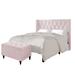 House of Hampton® Wingback Upholstered Bed w/ Storage Bench In Velvet Upholstered in Pink | 49.8 H x 81.7 W x 83.47 D in | Wayfair