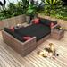 10 Pieces Outdoor Patio Garden Brown Wicker Sectional Sofa Conversation Set with Black Cushions and Red Pillows for Poolside