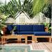 5-Piece Patio Sectional Sofa Seating Group Set, Modern Outdoor Backyard Corner Design Wood Frame Sofa Set with Cushions