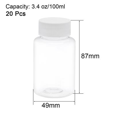 3.4 oz/100ml PET Plastic Chemical Reagent Bottle Wide Mouth Clear Bottles 20pcs