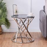 Round Glass Top Side Table with Stainless Steel Frame for Living Room, Modern Spiral Center Table Small Coffee Table End Table