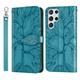 Samsung Galaxy S23 Ultra Case Samsung S23 Ultra Wallet Case Magnetic Closure Embossed Tree Premium PU Leather [Kickstand] [Card Slots] [Wrist Strap] Phone Cover for Samsung S23 Ultra Blue