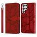 Samsung Galaxy S22 Ultra Case Samsung S22 Ultra Wallet Case Magnetic Closure Embossed Tree Premium PU Leather [Kickstand] [Card Slots] [Wrist Strap] Phone Cover for Samsung S22 Ultra Red