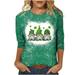 SOOMLON Women s St. Patrick s Day Tops Gnomes Holding Shamrock Graphic Shirt Tees Pullover Sweatshirt Concert Tops 3/4 Sleeve Crewneck Gifts For Mom Cute Summer Tops for Women Green XL