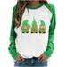 SOOMLON Women s St. Patrick s Day Gnomes T-Shirt Irish Leprechaun Tops Pullover Funny Shamrock Gnomes Graphic Tee Club Tops Long Sleeve Crewneck Plus Size Tops for Women Green M