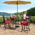 DWVO 5-Piece Patio Swivel Bar Set 32 Square Patio Bar Table (Umbrella Hole) and 4 Cushioned Swivel Bar Stools Metal Patio Bar Set Ideal for Patio Lawn Garden Porch Black