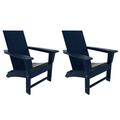 WestinTrends Ashore Adirondack Chairs Set of 2 All Weather Poly Lumber Outdoor Patio Chairs Modern Farmhouse Foldable Porch Lawn Fire Pit Plastic Chairs Outdoor Seating Navy Blue