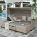 4 Piece UV-Resistant Resin Wicker Patio Sofa Set with Retractable Canopy Cushions and Lifting Table Brown