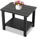 Outdoor Side Table All Weather Resistant Rectangle 2-Tier Patio End Table for Backyard Garden Black