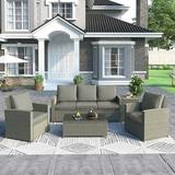 5 Piece Rattan Sectional Seating Group with Cushions and table Patio Furniture Sets Outdoor Wicker Sectional