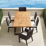 Pierce 7-pc. Expandable Teak Dining Set in Bronze Finish - Air Blue with Natural Piping - Frontgate
