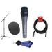 e 845 Wired Supercardioid Handheld Dynamic Microphone with Clip - Bundle With 20 HD 7mm Rubber XLR Mic Cable On-Stage Foam Windscreen Samson MK10 LW Boom Mic Stand Fiber Optic Cloth