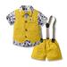 Vintage Three Pieces Hawaii Sets for Toddler Baby Boy Printed Button Down Shirt and Solid Color Vest with Shorts Photography Performance Sets