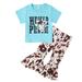 ZHAGHMIN Cute Clothes For Girls Toddler Girls Short Sleeves Kids Cow Head Top Letters Prints Outfits Set Bell Bottom Pants Flared Girls Outfits Set Toddler Girl Outfit Juniors Clothes For Teen Girls