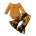 ZHAGHMIN Toddler Girl Shorts 2T Girls Long Sleeve Ribbed Romper Bodysuit Sunflower Printed Bell Bottoms Pants Outfits New Born Baby Wrap Set 6 Stuff For Baby Girl Receiving Blanket Baby Gir