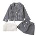 ZHAGHMIN Summer Clothes For Little Girls Toddler Girls Spring Winter Long Sleeve Black White Plaid Coat Vest Tops Skirt 3Pcs Outfits Clothes Set Little Girl Clothes 4T-5T Toddler Girl And Mommy Matc