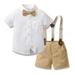 Toddlers Baby Boys 3 Pieces Sets Special Occasion Bow-Tie Button Down T-Shirt and Vintage Strappy Long Pants Performance Sets