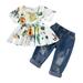ZHAGHMIN Toddler Baby Girl Summer Clothing Set Baby Girl Floral Crop Tops+Hole Denim Pants Jean Toddler Kid Clothes Outfits Set New Born Baby Items 5 Girl Clothes 6 Piece Set Fall Clothes For Teens