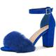 Allegra K Women's Ankle Strap Faux Fur Block Heels Sandals Deep Blue 9 UK/Label Size 11 US