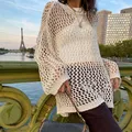 Pull Crochet Vintage pour femmes ajouré en tricot Smock Grunge en résille Cover-up pour les