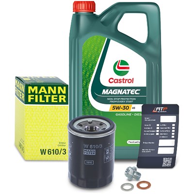 Mann-filter Ölfilter+Schraube+5 L Castrol Magnatec 5W-30 A5 [Hersteller-Nr. 10491848] für Mitsubishi, Kia