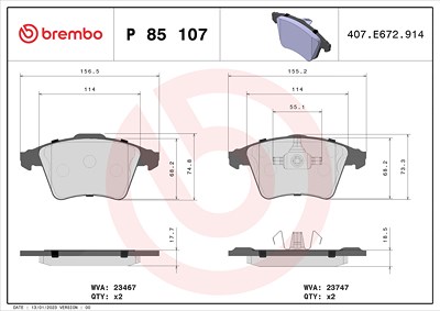 Brembo Bremsbelagsatz, Scheibenbremse [Hersteller-Nr. P85107] für VW Image