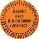 Dreifke® Prüfplakette geprüft nach DIN EN 50699(VDE 0702) 27-33, orange, Dokumentenfolie, Ø30mm, 108/Heft