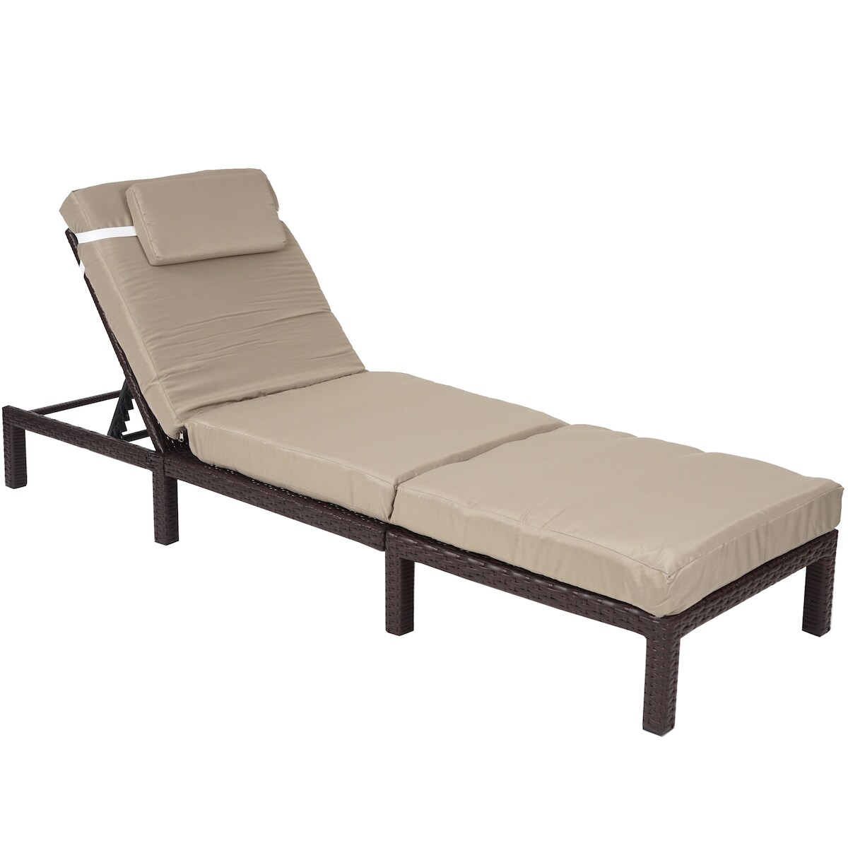 Mendler Poly-Rattan Sonnenliege HWC-A51, Relaxliege Gartenliege Liege ~ Premium braun, Kissen creme Image