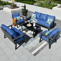Ovios 5 Piece Outdoor Furniture All-Weather Patio Conversation Set Wicker Sectional Sofa with 5 Cushions