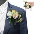 Handcrafted Boutonniere for Men Wedding Ivory Brooch Bouquet Corsage Artificial Groom Bride Flowers with Clip Pin Prom Party