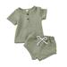 BULLPIANO Summer Unisex Newborn Baby Boy Girl Clothes Set Infant Ribbed Short-Sleeved Solid Color Top + Shorts Two-Piece Outfit