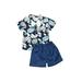 Licupiee Toddler Boy Shorts Set Floral Short Sleeve Button Down Shirt + Shorts Summer Hawaii Beach Clothes Outfits