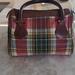 J. Crew Bags | J. Crew Plaid Leather Trimmed Duffel Handbag, Holiday | Color: Brown/Red | Size: 6¼"X9"