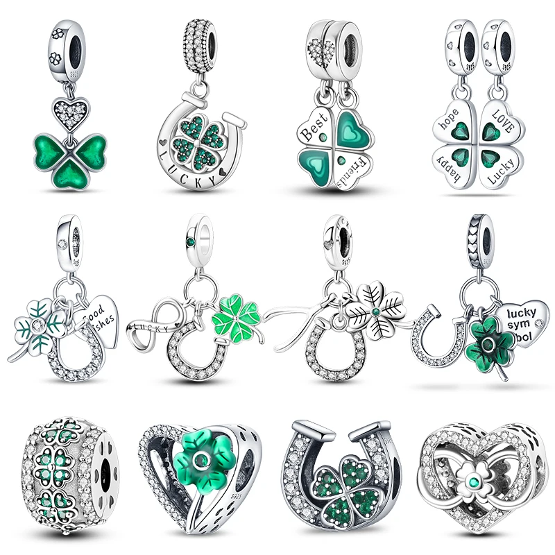 Mode 925 en argent Sterling chanceux trèfle à quatre feuilles série breloques perles ajustement Qikaola Bracelet Original Fine bricolage bijoux d'anniversaire
